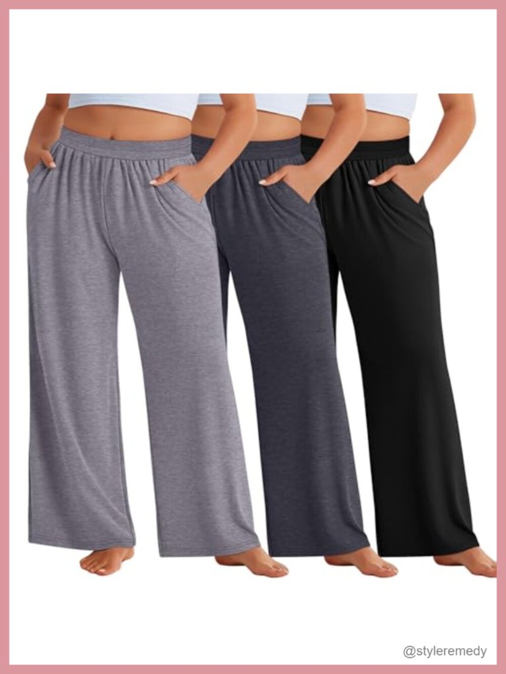 Plus Size Wide Leg Lounge Pants 3-Pack Stretch Cotton Blend